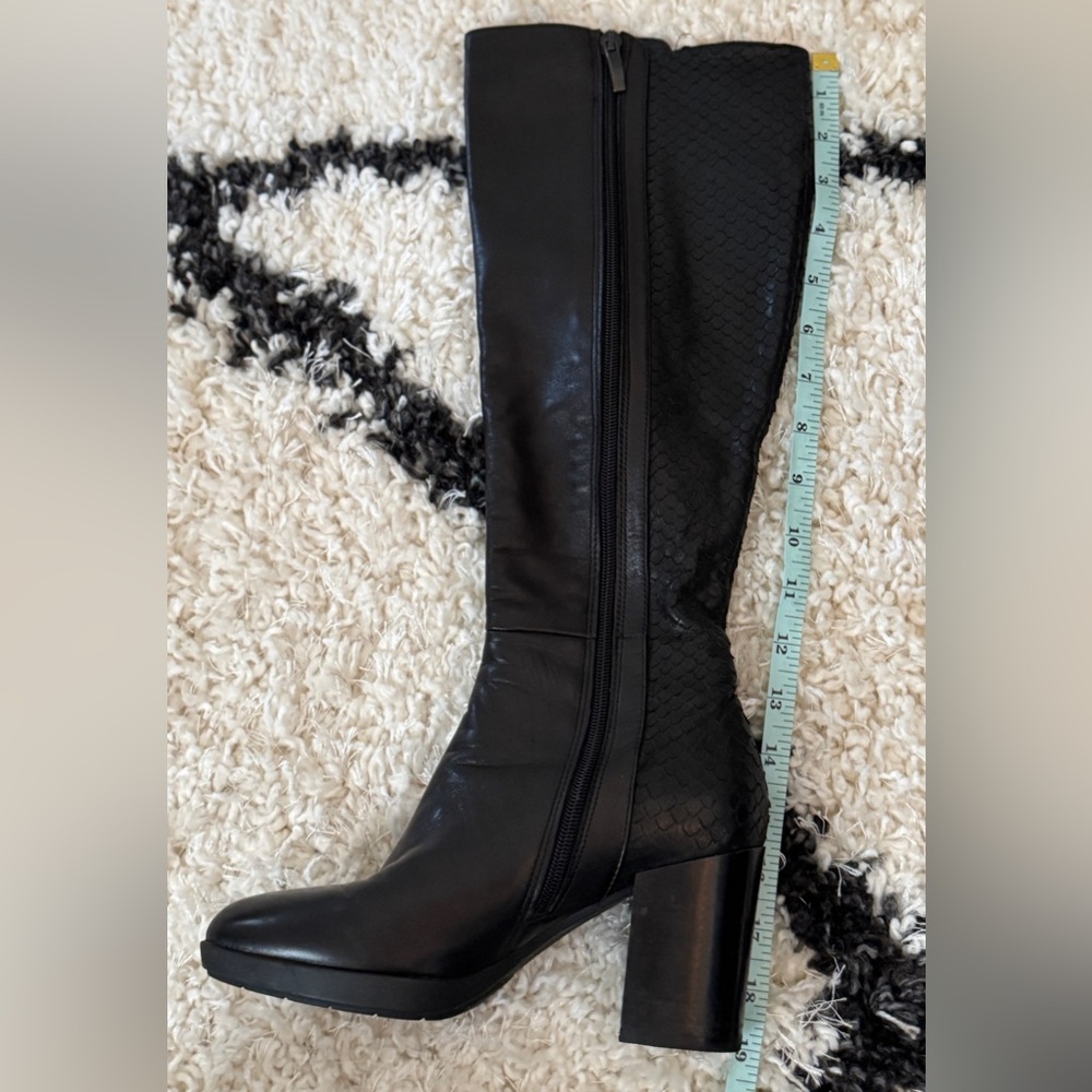 Women’s Dune Leather Almond Toe Block Heel Boots Black Size 37/6.5 - Picture 12 of 15